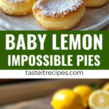 Baby Lemon Impossible Pies served on a plate with fresh lemon slices.