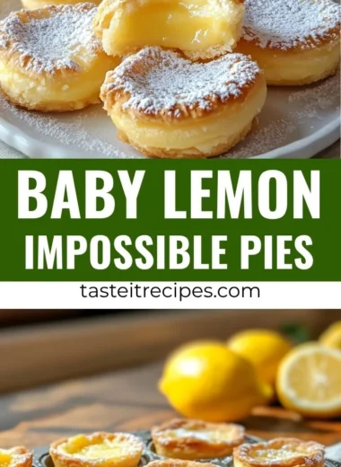 Baby Lemon Impossible Pies served on a plate with fresh lemon slices.