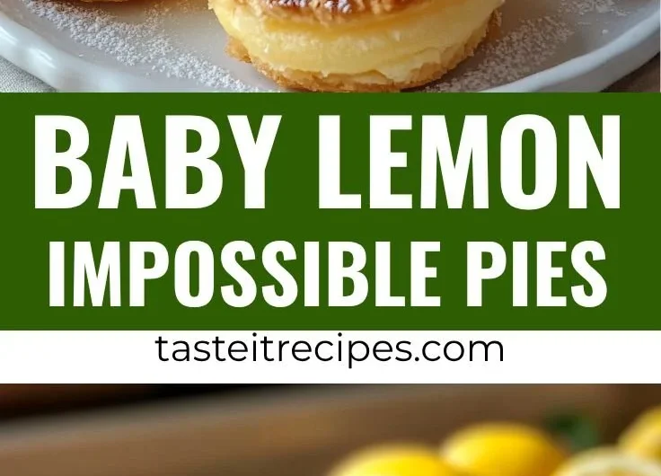 Baby Lemon Impossible Pies served on a plate with fresh lemon slices.