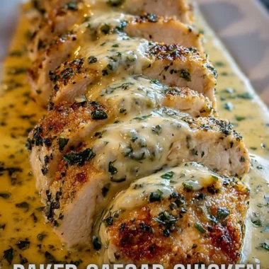 Baked Caesar Chicken with Creamy Parmesan Sauce on a serving plate