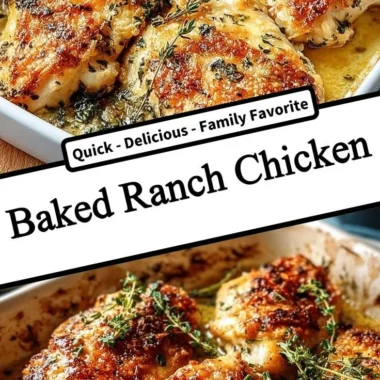 Baked Ranch Chicken plated with vegetables and herbs.