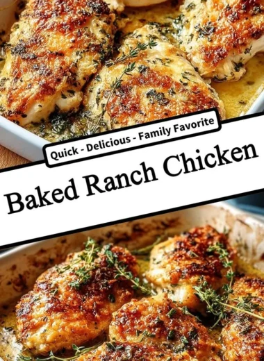 Baked Ranch Chicken plated with vegetables and herbs.