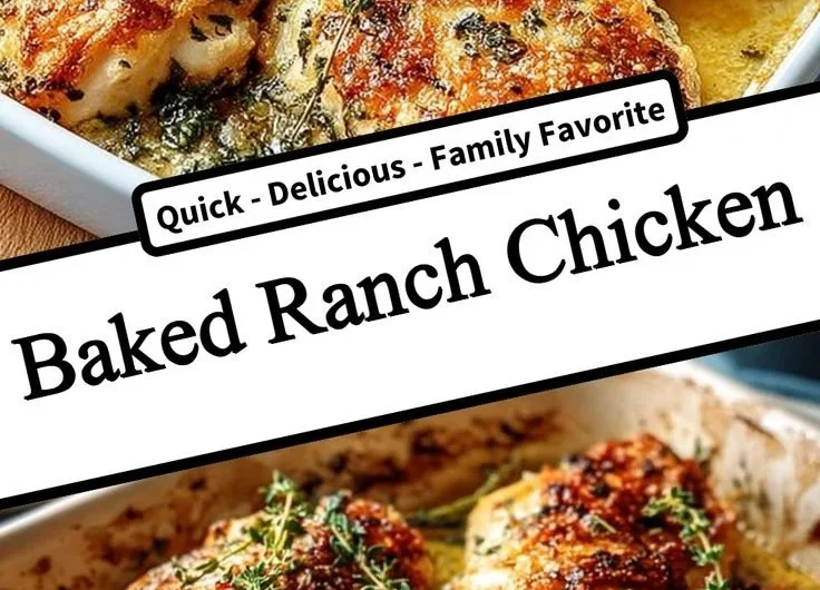 Baked Ranch Chicken plated with vegetables and herbs.