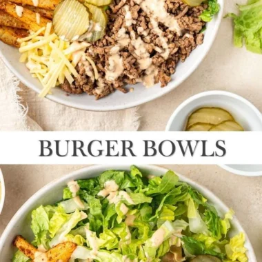 Delicious burger bowls with fresh ingredients and toppings