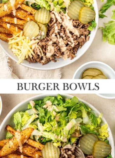 Delicious burger bowls with fresh ingredients and toppings