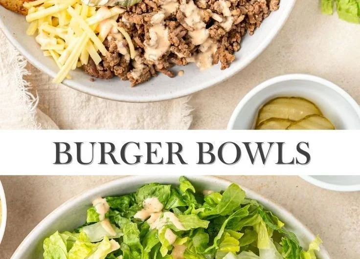 Delicious burger bowls with fresh ingredients and toppings