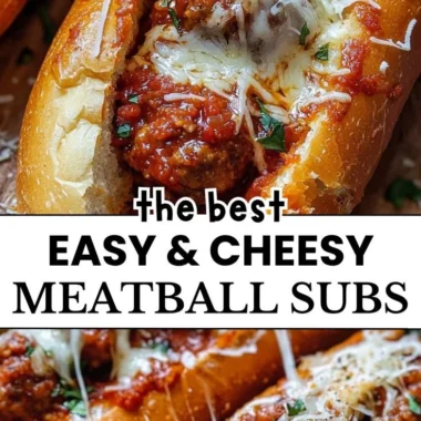 Delicious cheesy meatball subs topped with melted cheese and marinara sauce