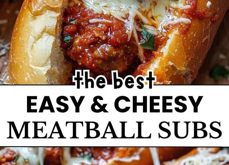 Delicious cheesy meatball subs topped with melted cheese and marinara sauce
