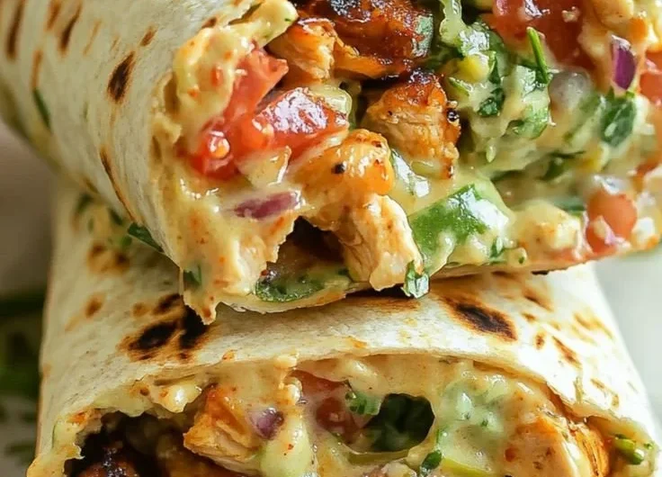 Delicious Chipotle Ranch Grilled Chicken Burrito with fresh ingredients