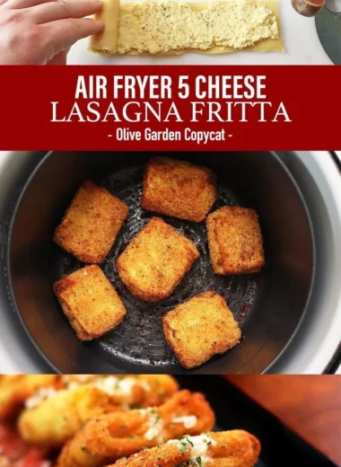 Easy air fryer fried lasagna recipe with cheesy layers and crispy texture
