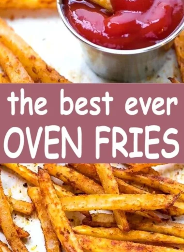 Crispy oven fries served on a plate, ideal for a simple and delicious side dish.