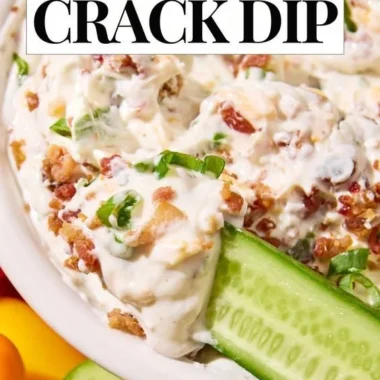 High Protein Crack Dip served in a bowl with crackers on the side