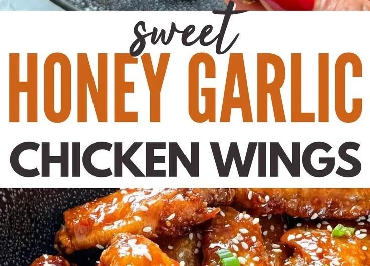 Delicious Honey Garlic Chicken Wings garnished with sesame seeds and green onions.