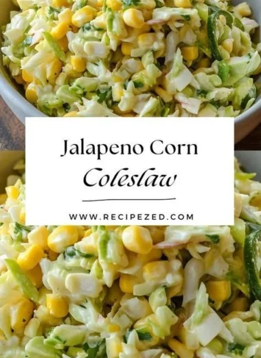 Delicious jalapeno corn coleslaw garnished with fresh herbs