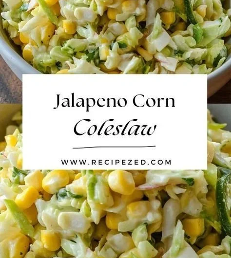 Delicious jalapeno corn coleslaw garnished with fresh herbs