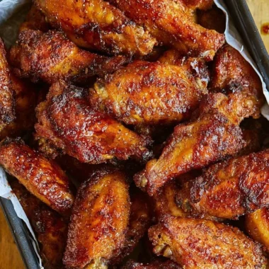 Delicious juicy chicken wings coated in savory sauce ready to be served.