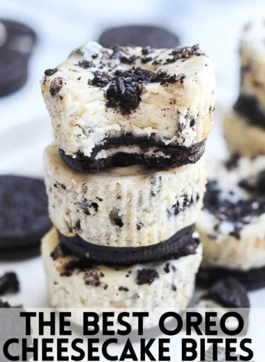 Delicious Oreo Cheesecake Bites on a decorative plate