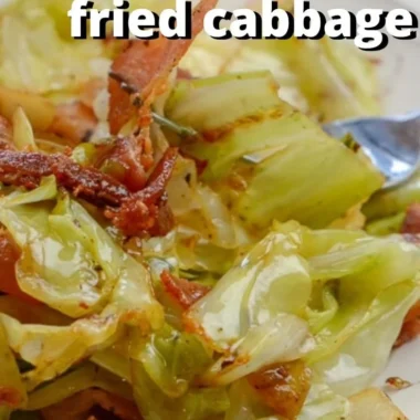 Southern fried cabbage with crispy bacon served in a skillet