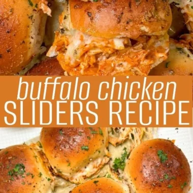 Spicy Buffalo chicken sliders on a plate with fresh toppings