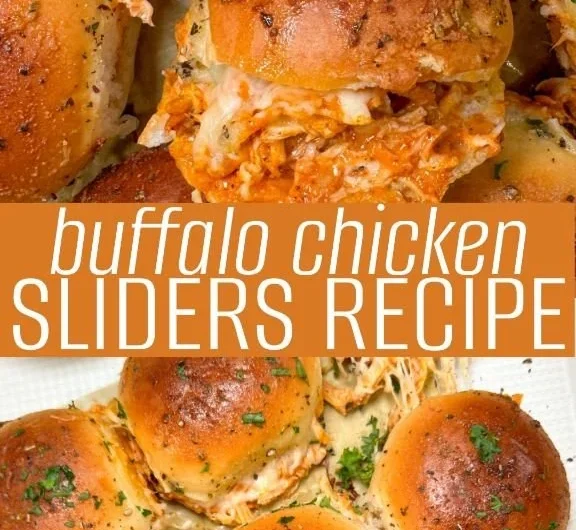 Spicy Buffalo chicken sliders on a plate with fresh toppings