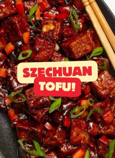 Delicious Szechuan Tofu dish garnished with green onions and spices