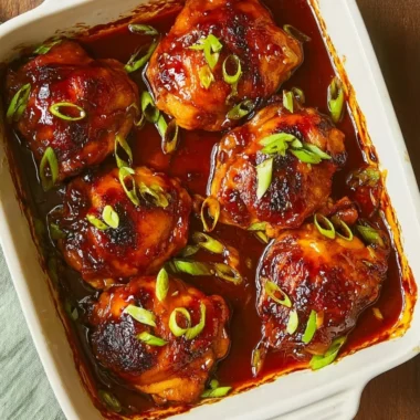 Baked teriyaki chicken garnished with sesame seeds and green onions