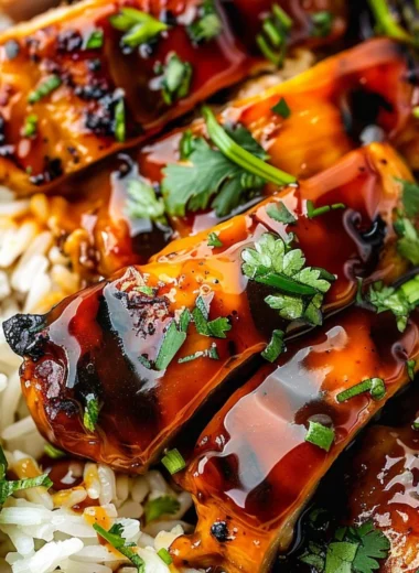Delicious Hawaiian BBQ Chicken garnished with pineapple and green onions