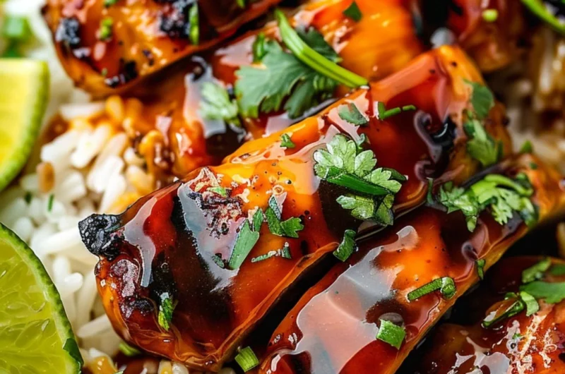 Delicious Hawaiian BBQ Chicken garnished with pineapple and green onions