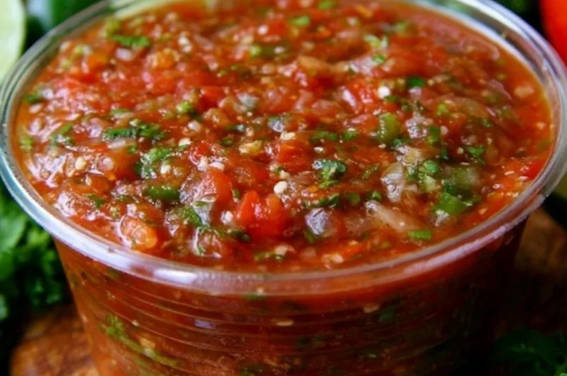A bowl of the best homemade salsa with fresh ingredients and vibrant colors