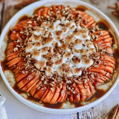 Delicious scalloped sweet potatoes baked to perfection with creamy sauce.