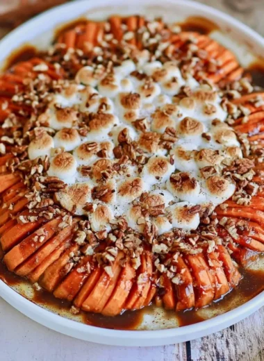 Delicious scalloped sweet potatoes baked to perfection with creamy sauce.