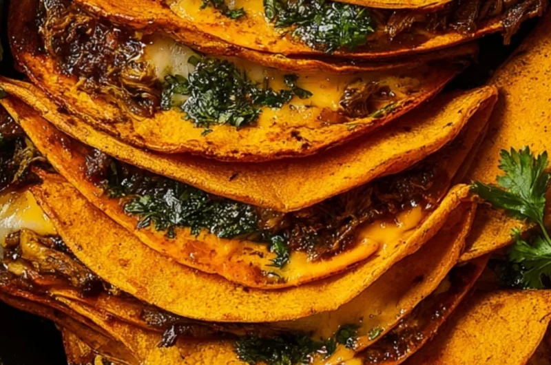 Plate of delicious Birria Tacos with rich broth and toppings
