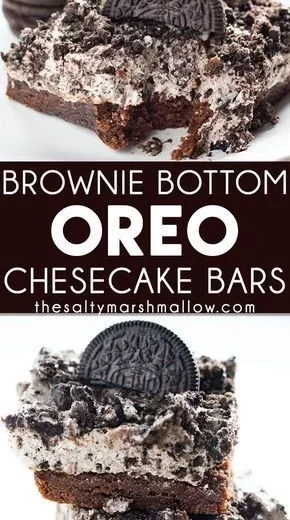 Delicious Brownie Bottom Oreo Cheesecake Bars, perfect for chocolate and cheesecake fans.