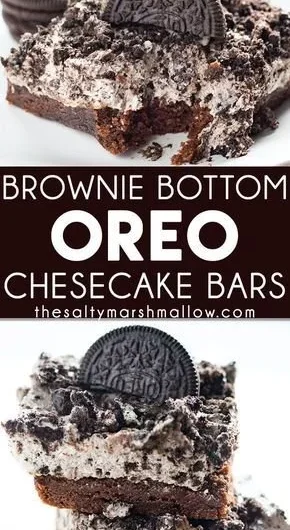 Delicious Brownie Bottom Oreo Cheesecake Bars, perfect for chocolate and cheesecake fans.