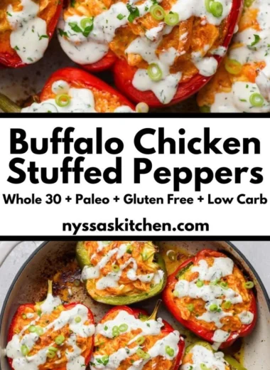 Buffalo Chicken Stuffed Peppers - Dairy Free & Low Carb dish ready to serve