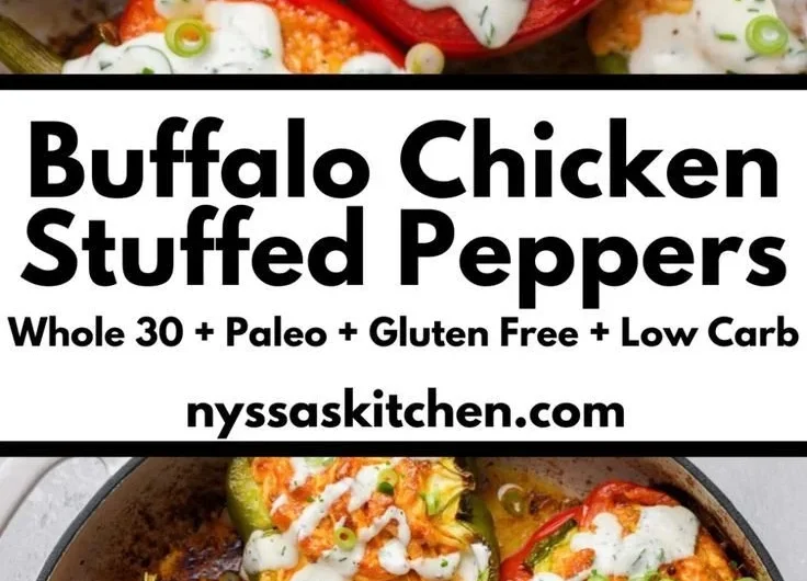 Buffalo Chicken Stuffed Peppers - Dairy Free & Low Carb dish ready to serve