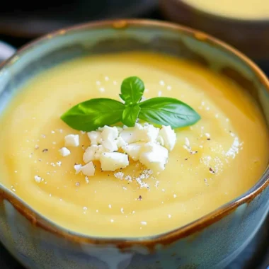 Chilled pineapple soup in a bowl garnished with mint leaves