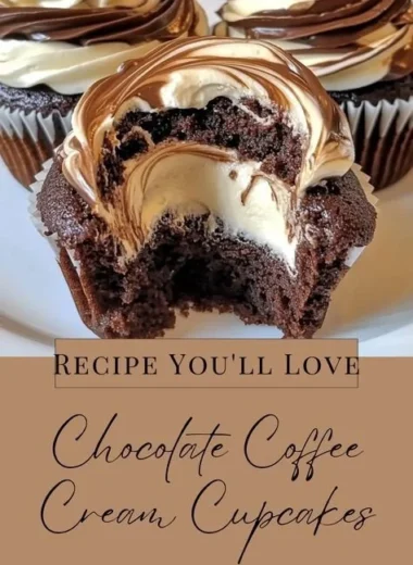 Delicious chocolate coffee cream cupcakes topped with rich frosting.
