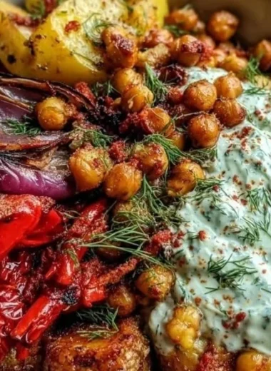 A platter of classic Mediterranean roasted vegetables including bell peppers, zucchini, and eggplant.