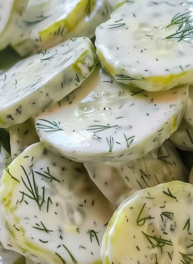 Cozy creamy cucumber salad with fresh ingredients in a bowl