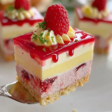 Delicious creamy raspberry cheesecake ready to be served