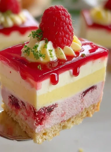 Delicious creamy raspberry cheesecake ready to be served