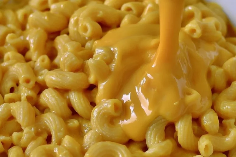 Creamy vegan mac and cheese dish without cashews, topped with herbs.