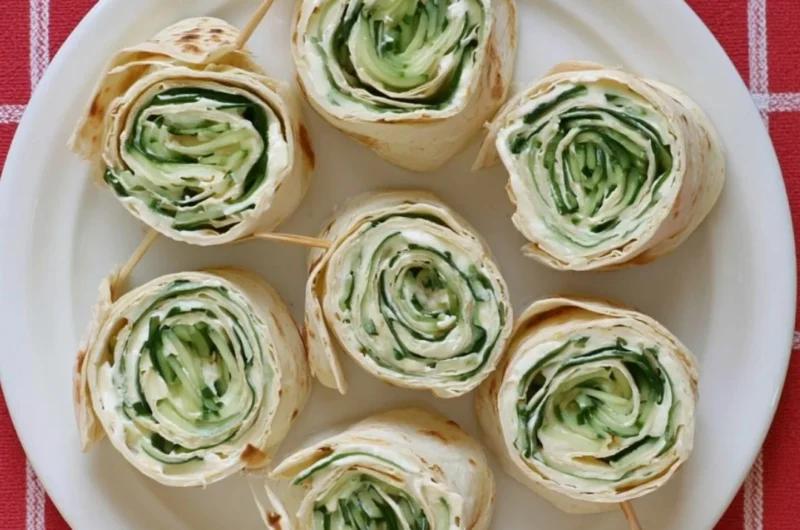 Delicious Cucumber Wrap Sandwiches filled with fresh vegetables and herbs.