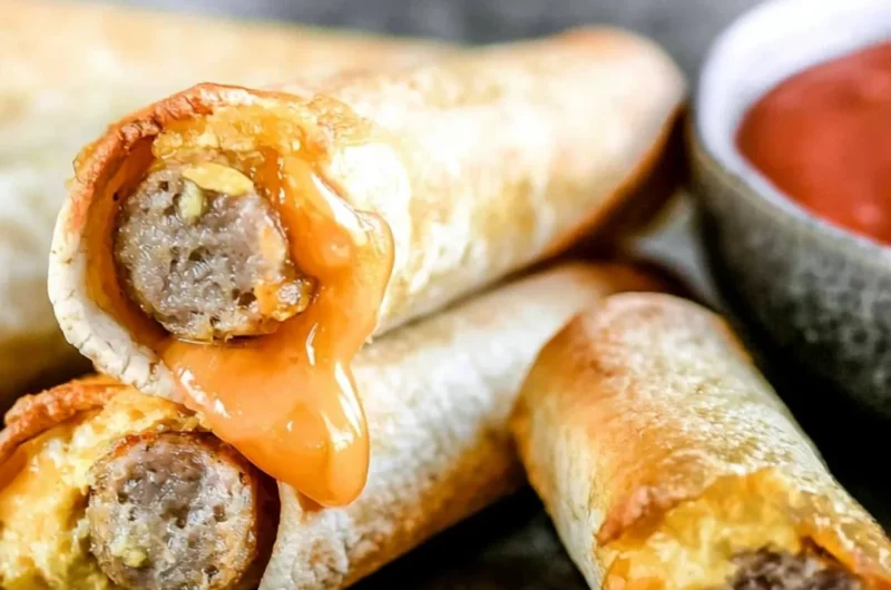 Delicious easy breakfast taquitos filled with eggs and cheese on a plate