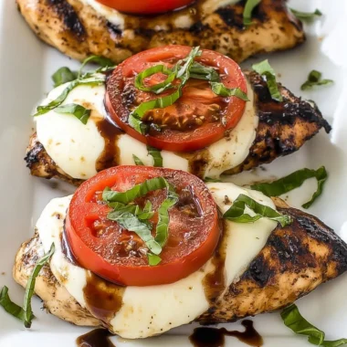 Delicious grilled chicken caprese with tomatoes, mozzarella, and basil