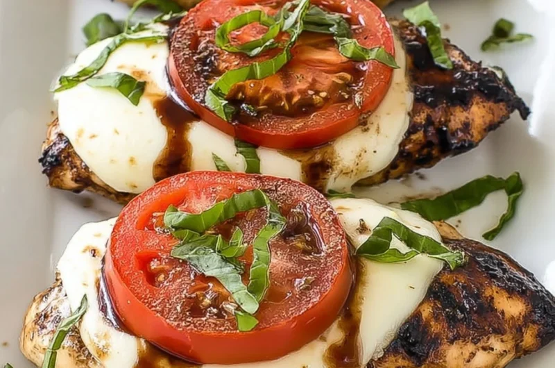 Delicious grilled chicken caprese with tomatoes, mozzarella, and basil