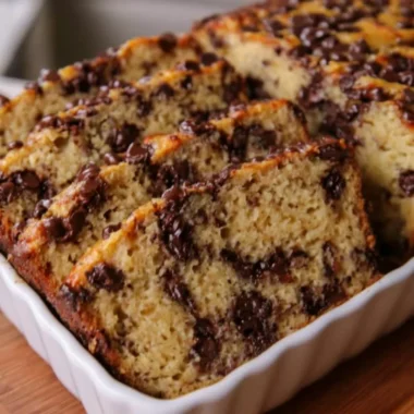 High protein Greek yogurt banana bread with chocolate chip layers