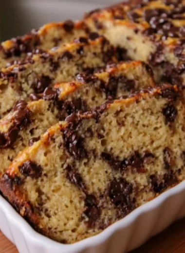 High protein Greek yogurt banana bread with chocolate chip layers