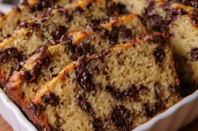 High protein Greek yogurt banana bread with chocolate chip layers